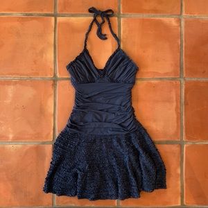 BCBGMaxAzria Blue Ruffle Halter Stretch Dress